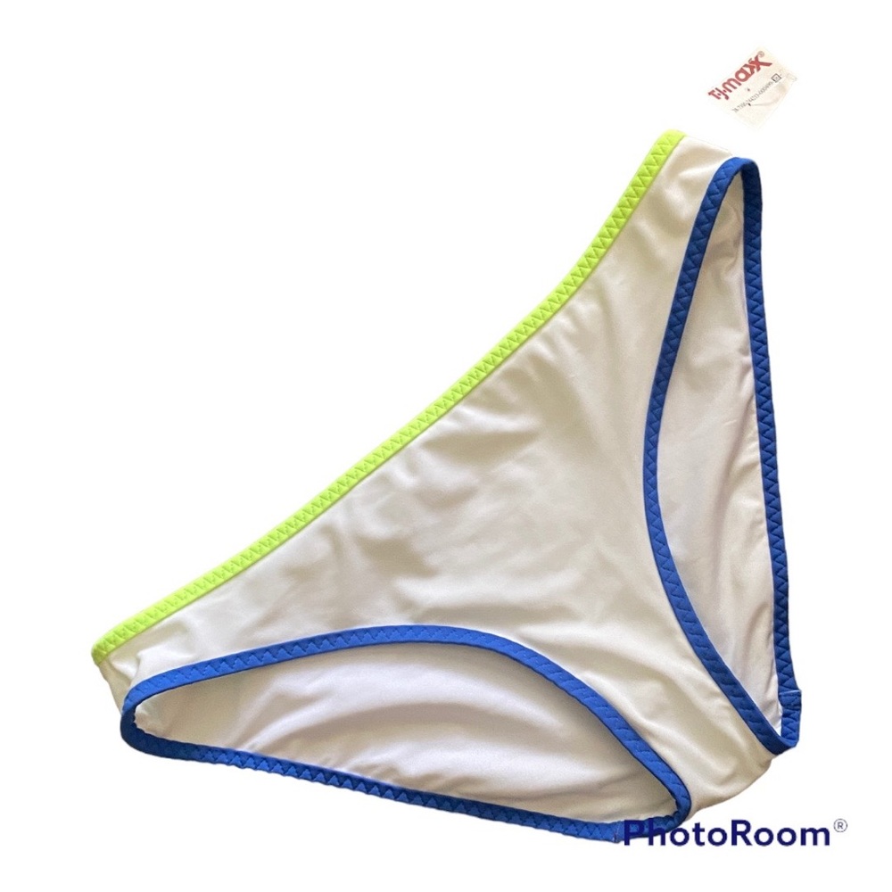 AERIE NWT Swim White with Neon Green & Blue Trim Bikini Bottom Size M